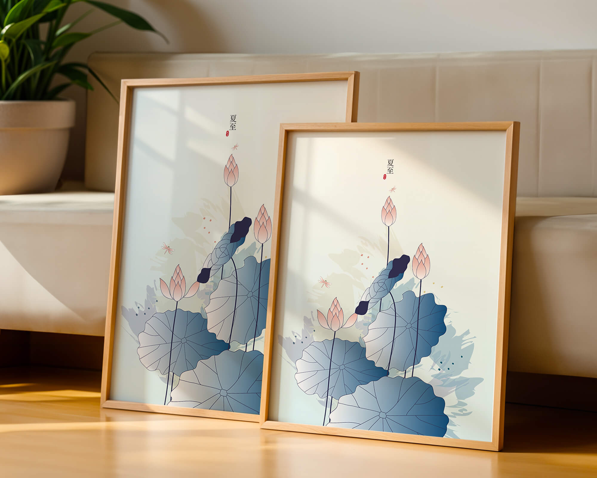 Lotus flower and dragonflies in elegant pastel illustration