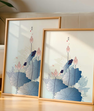 Lotus flower and dragonflies in elegant pastel illustration