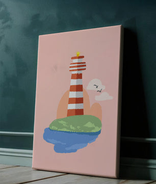 Ilustración encantadora de un faro con un entorno costero tranquilo