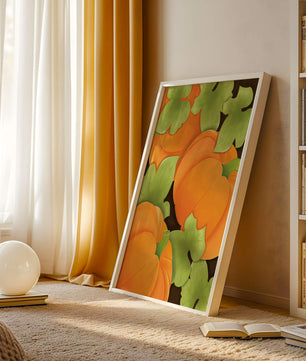 Colorful Pumpkin Pattern With Green Leaves