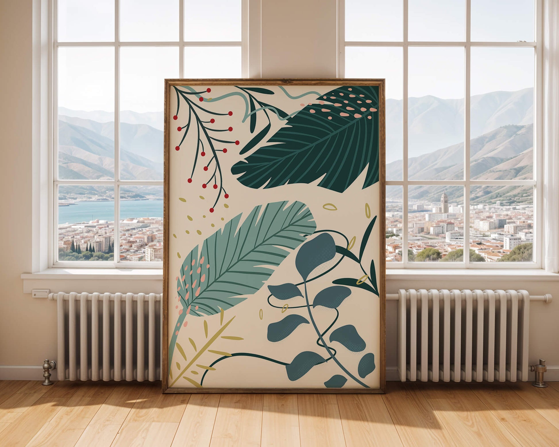 Abstract Botanical Illustration with Colorful Leaf Patterns
