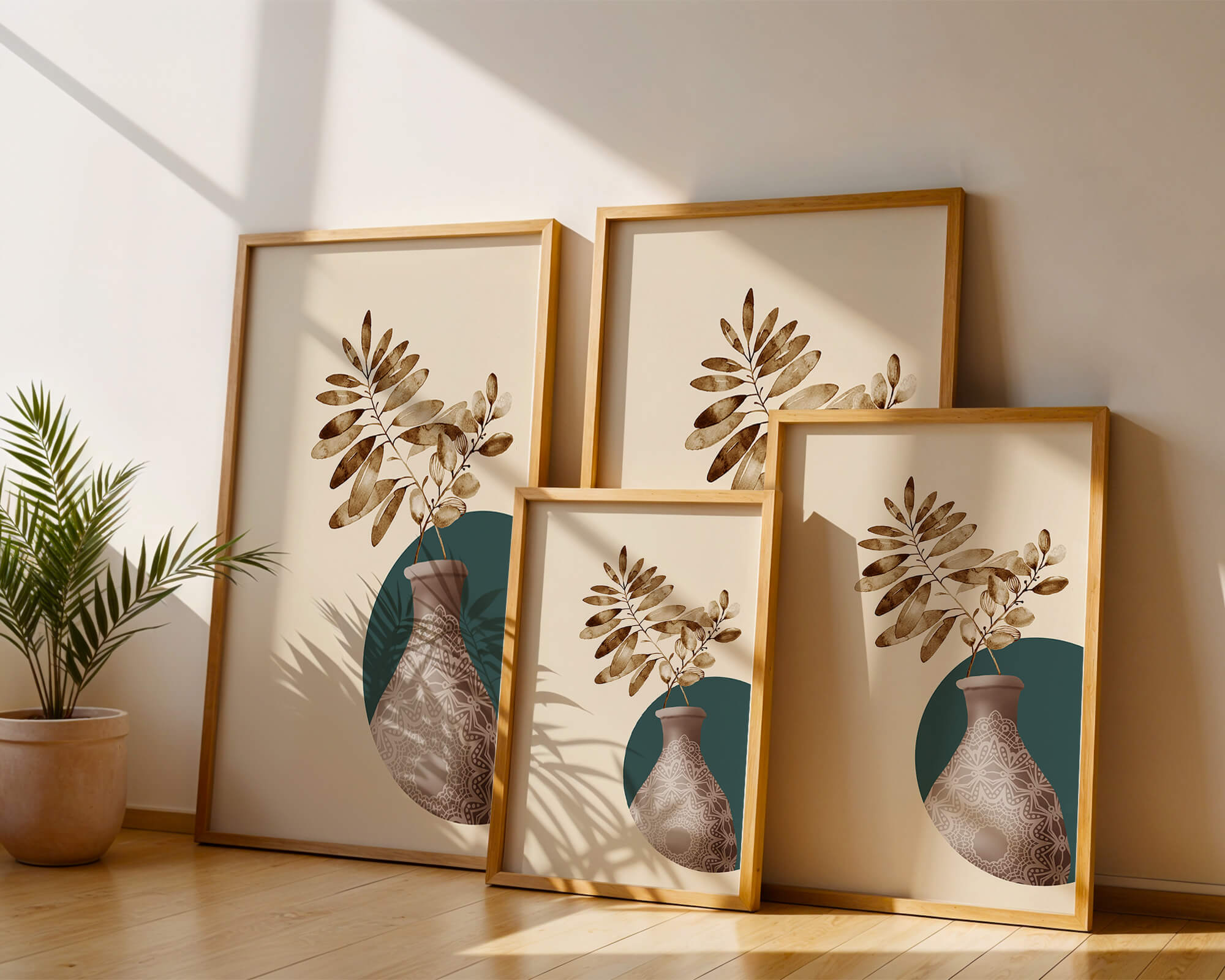 Elegant Botanical Illustration With Mandala Vase - Mi tienda