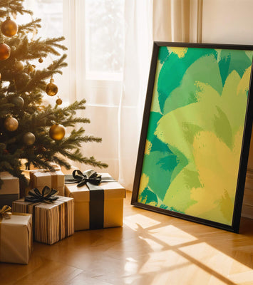 Abstract green and yellow brushstroke painting