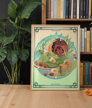 Traditional Chinese food illustration with festive elements