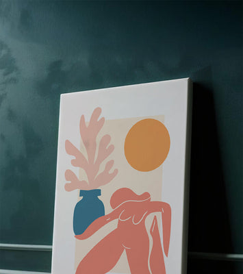 Abstract Nude Figure with Vase and Sun in Minimalist Style
