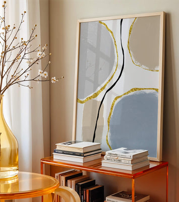 Abstract Painting with Gold Accents and Organic Shapes