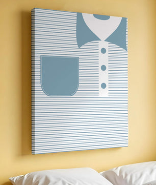 Minimalist artwork featuring striped pattern and abstract shapes