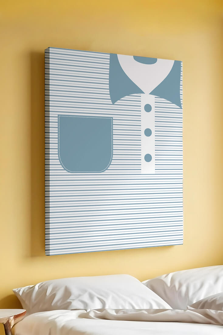 Minimalist artwork featuring striped pattern and abstract shapes