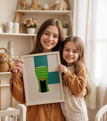 Green vase with heart pattern and minimalistic design