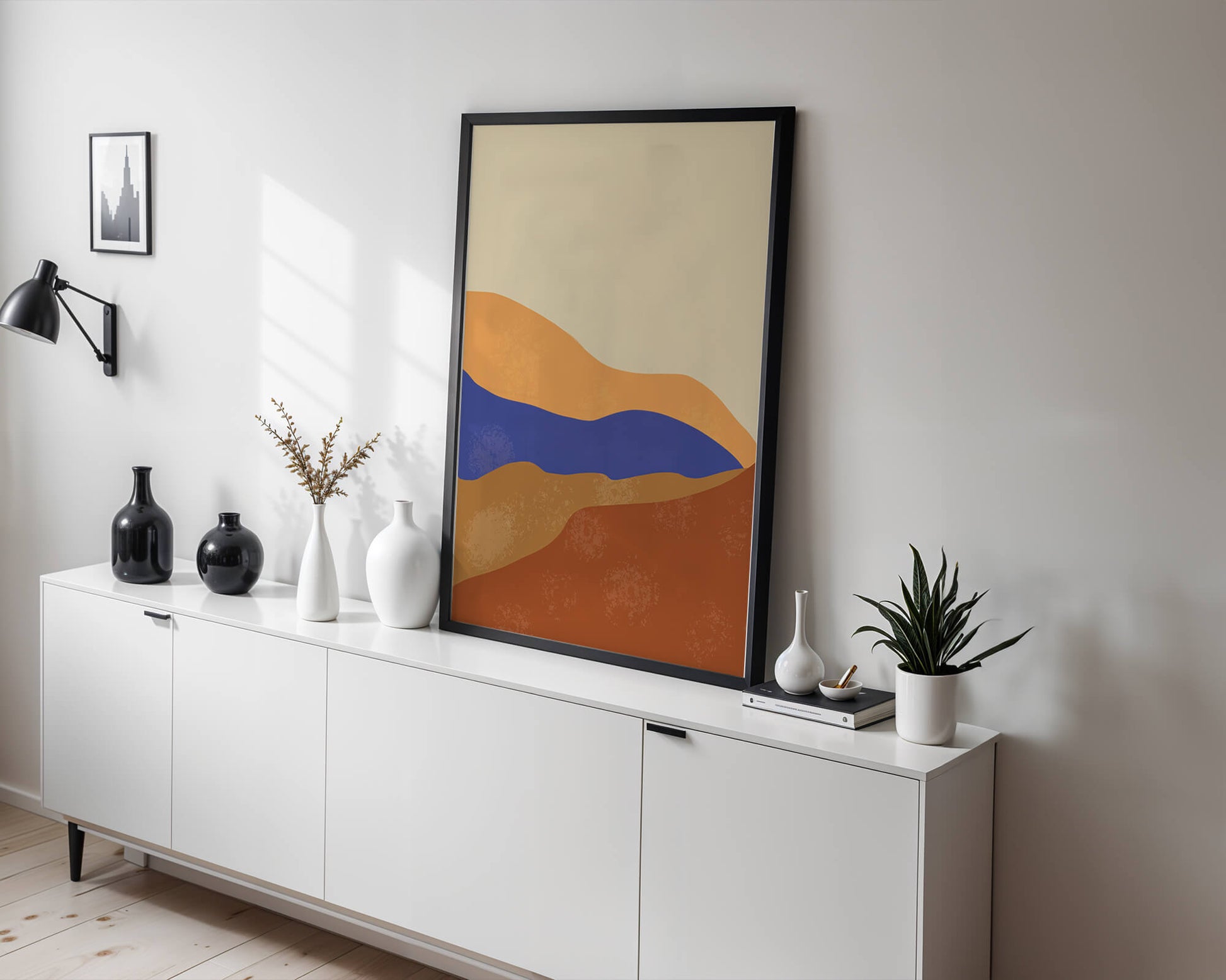 Paisaje abstracto con olas coloridas y bordes audaces