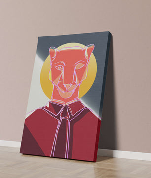 Arte de Puma Geométrico Colorido con Círculo Dorado