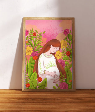 Pregnant Woman Amidst Vibrant Flowers
