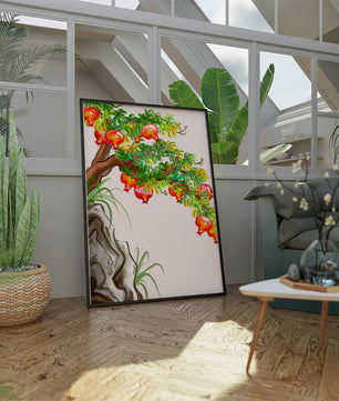 Ruhige Landschaft mit Granatapfelbaum und Felsvorsprung