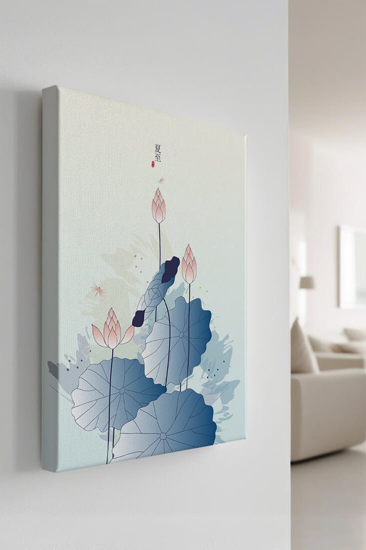 Lotus flower and dragonflies in elegant pastel illustration