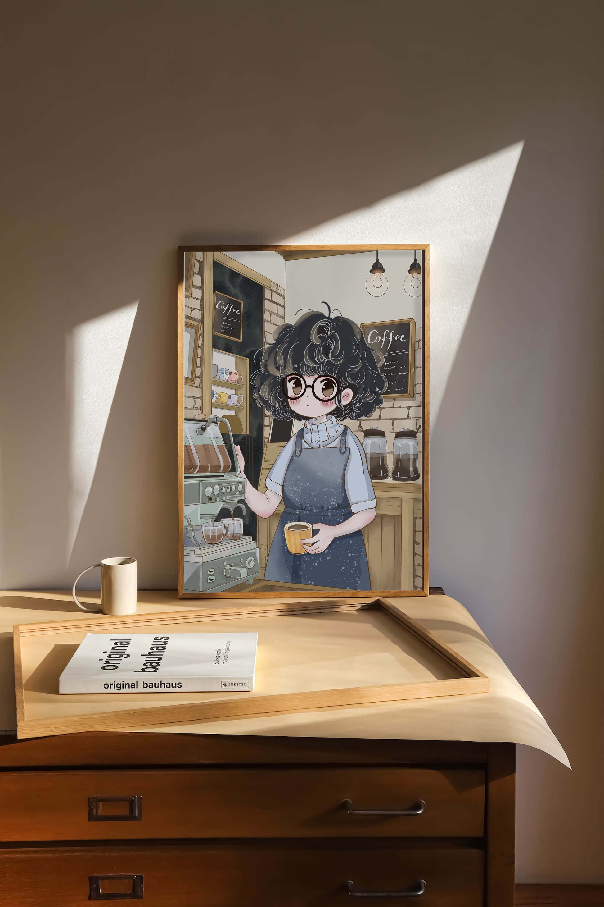 Escena encantadora de café con barista preparando café