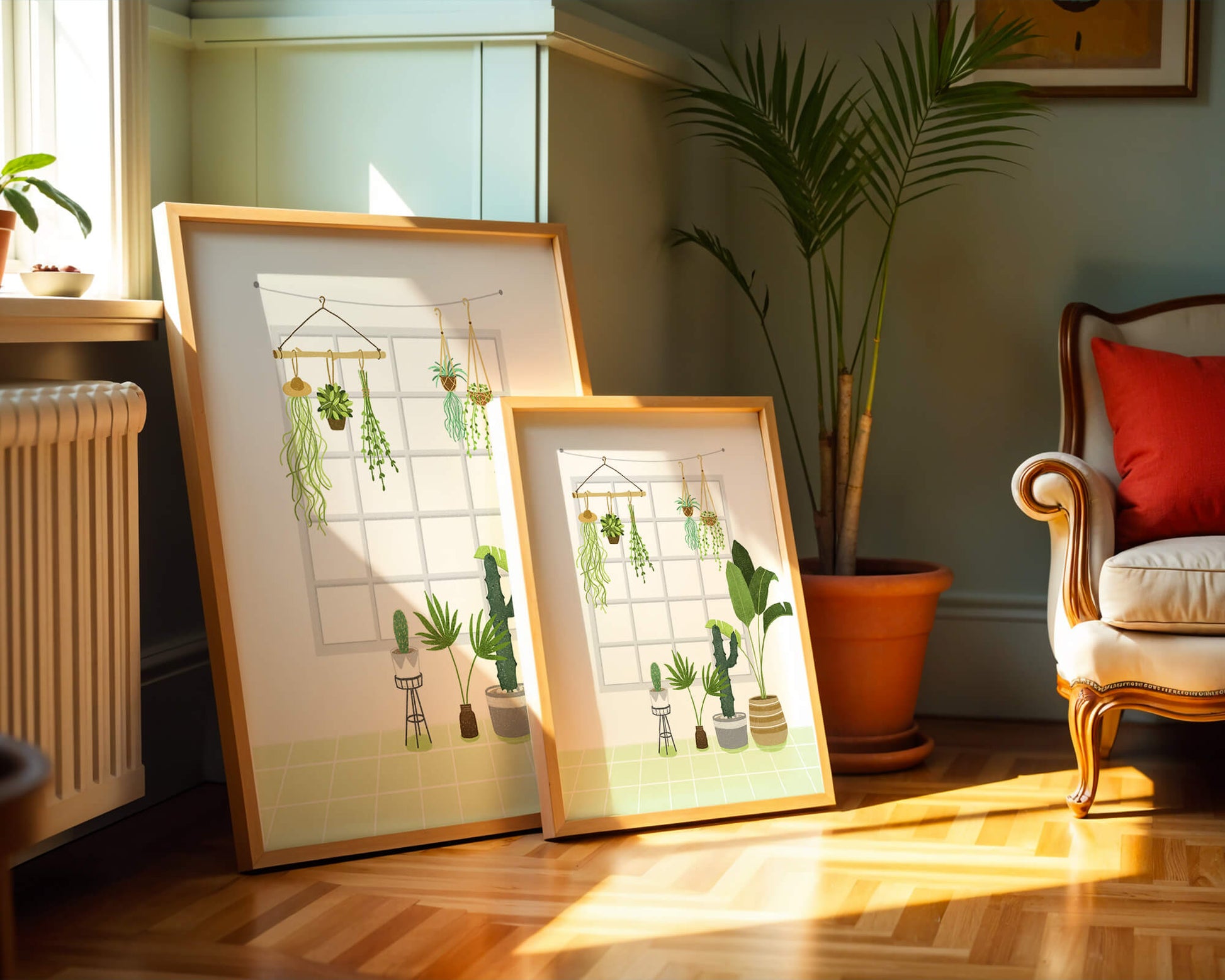Decoración de interior con plantas colgantes y en macetas