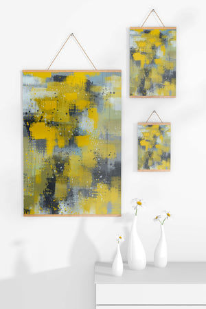 Abstract Yellow and Gray Geometric Art with Textured Patterns - Mi tienda