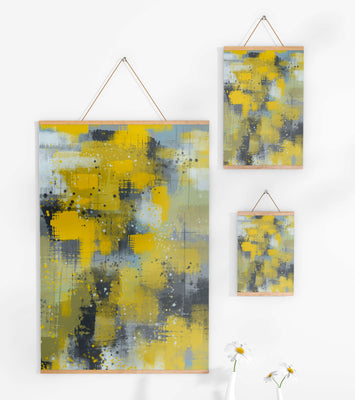 Abstract Yellow and Gray Geometric Art with Textured Patterns