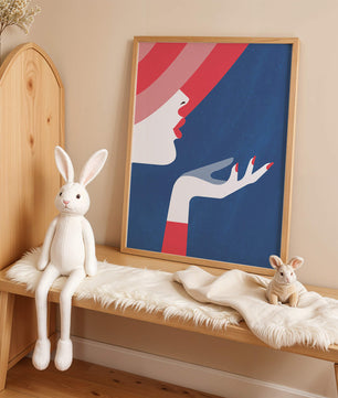 Elegant Woman with Red Hat and Stylized Hand - Mi tienda