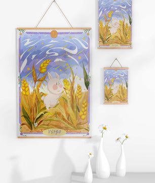 Cute Bunny in Wheat Field with Virgo Zodiac Theme