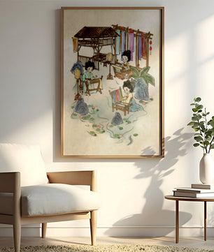 Charmante illustration des arts textiles traditionnels dans un cadre serein