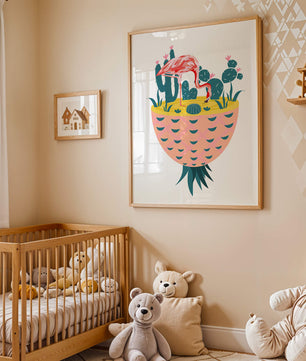 Flamingo with Cacti in Pineapple Vase Illustration