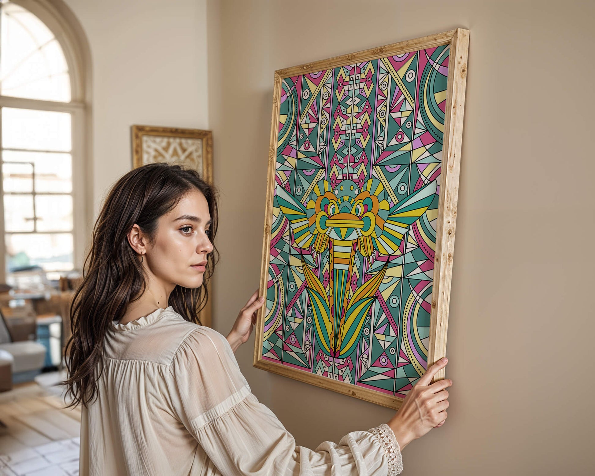 Elefante geométrico colorido con patrones abstractos