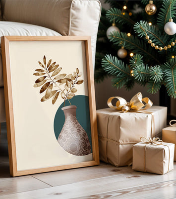Elegant Botanical Illustration With Mandala Vase