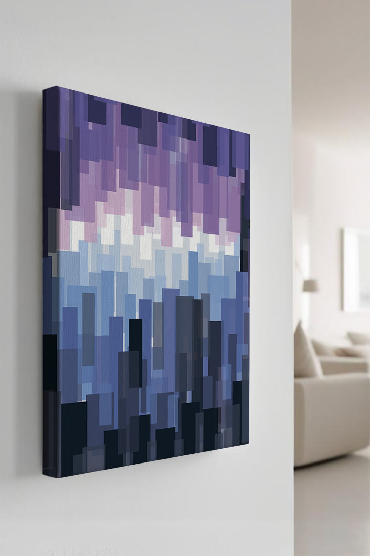 Abstrakter pixeliger Farbverlauf mit Blau- und Lilatönen