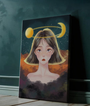 Surreal portrait of a girl with celestial elements