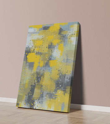 Abstract Yellow and Gray Geometric Art with Textured Patterns