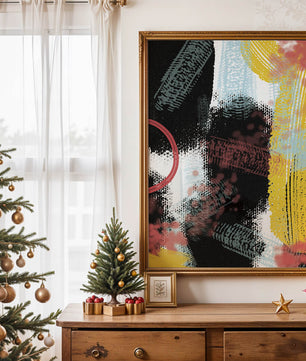 Abstract brush stroke art with vibrant colors on textured background