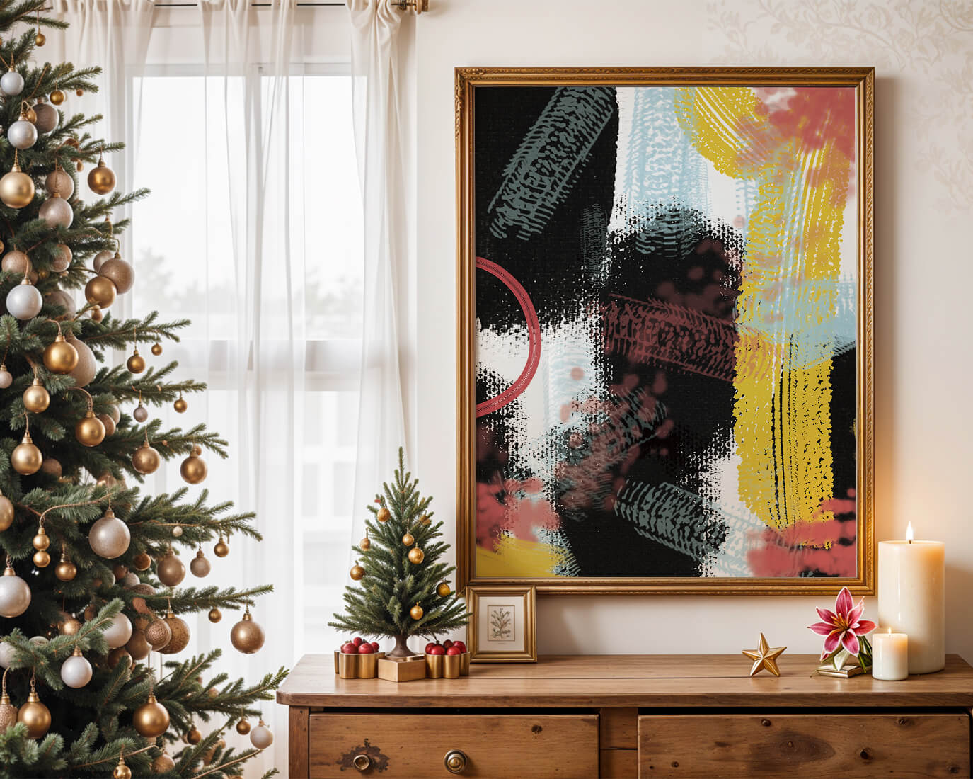 Abstract brush stroke art with vibrant colors on textured background