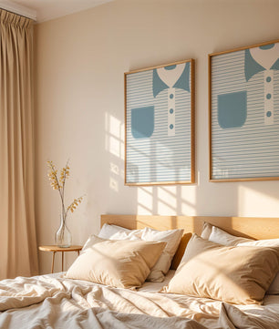 Minimalist artwork featuring striped pattern and abstract shapes