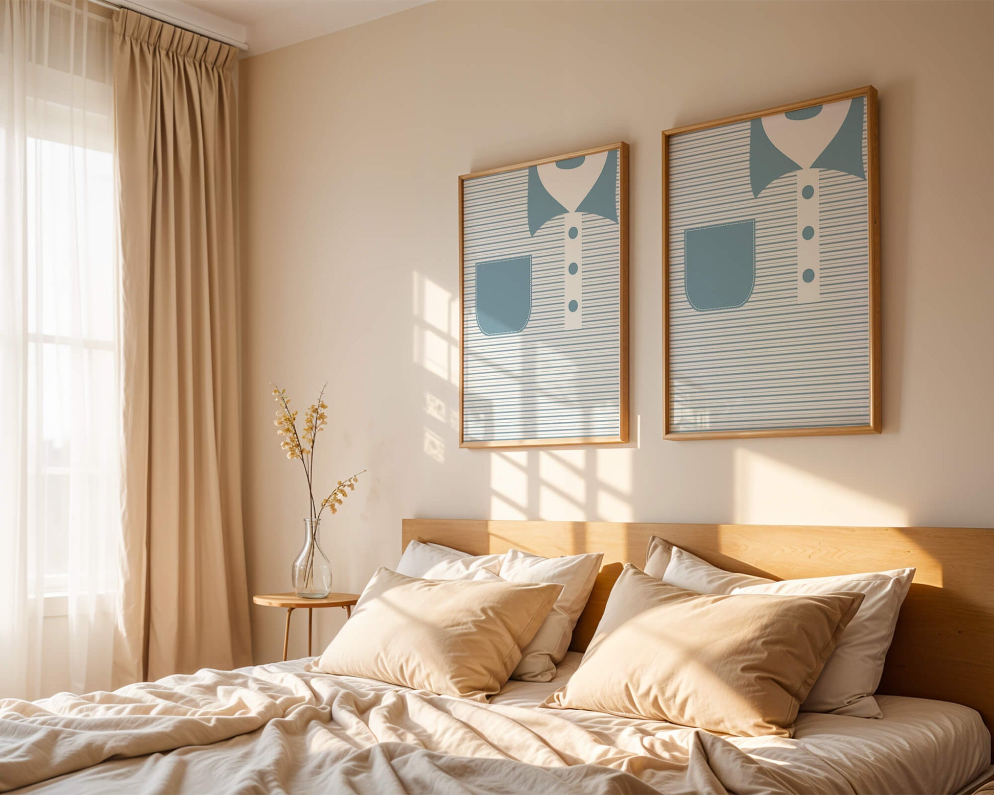 Minimalist artwork featuring striped pattern and abstract shapes