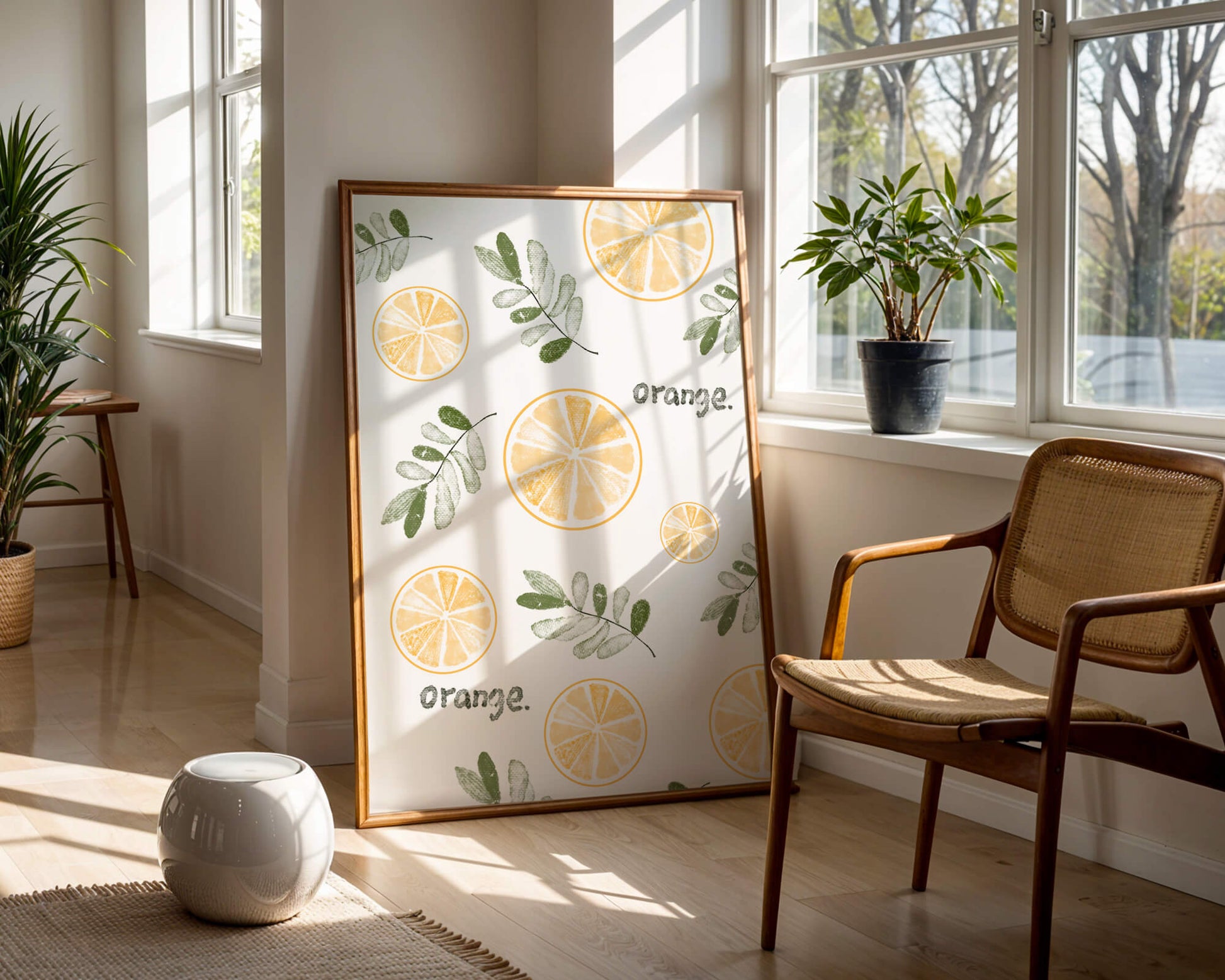 Motif avec des tranches d’orange et des feuilles vertes