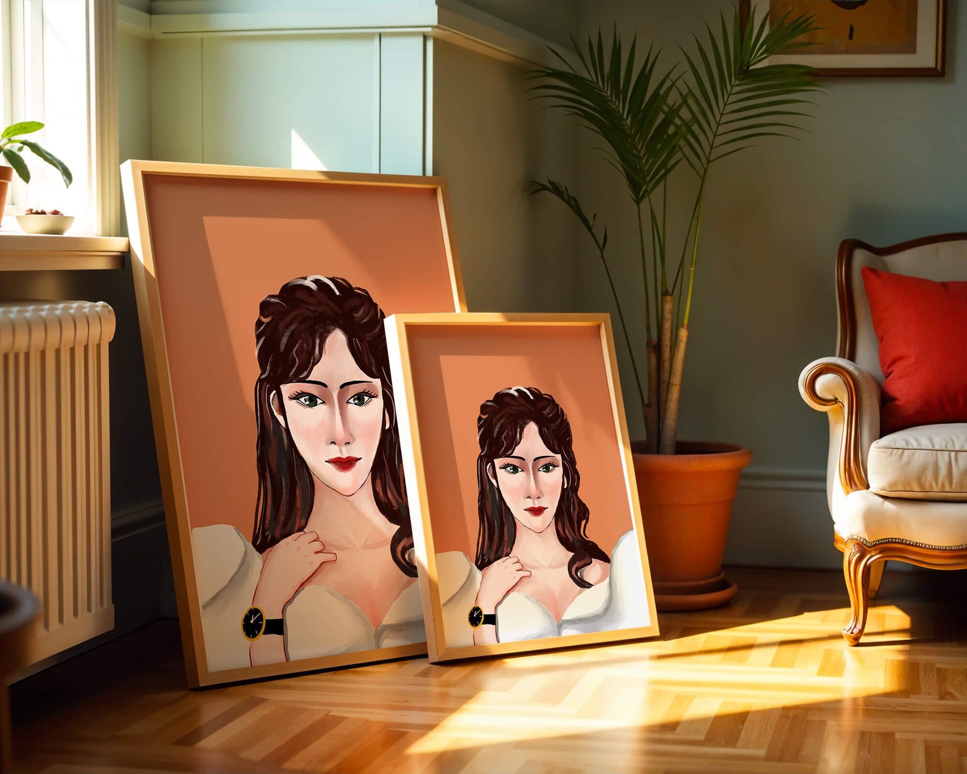 Portrait of a woman with elegant hairstyle and golden watch