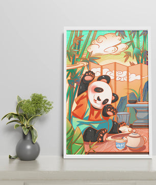 Cheerful Panda Having Tea in a Bamboo Garden - Mi tienda
