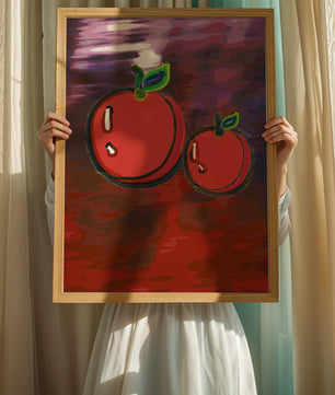 Dos manzanas abstractas con fondo colorido