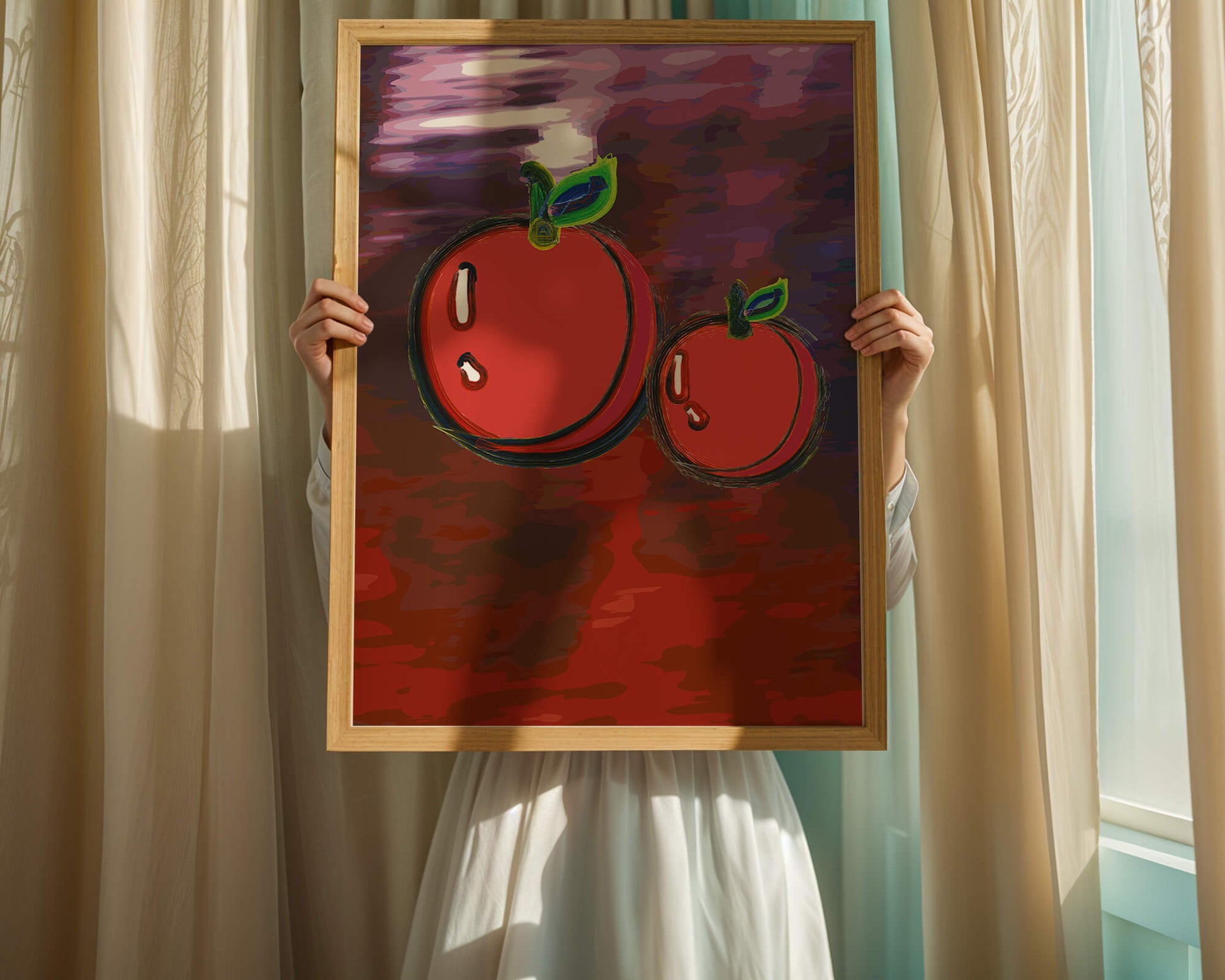 Dos manzanas abstractas con fondo colorido