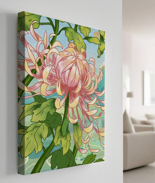Belle illustration florale avec chrysanthème et feuilles vertes