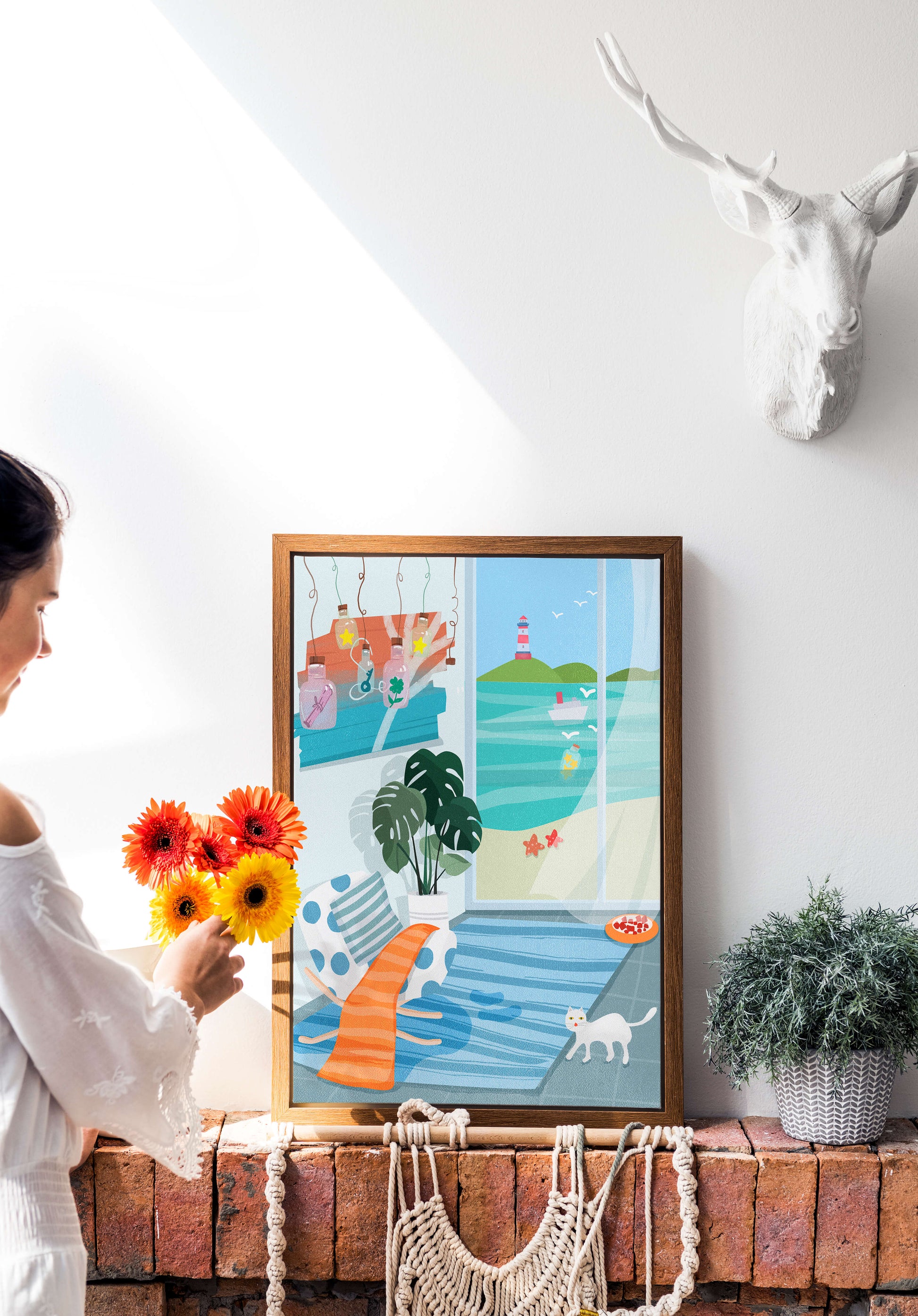 Cozy Room with Sea View and Lighthouse through the Window