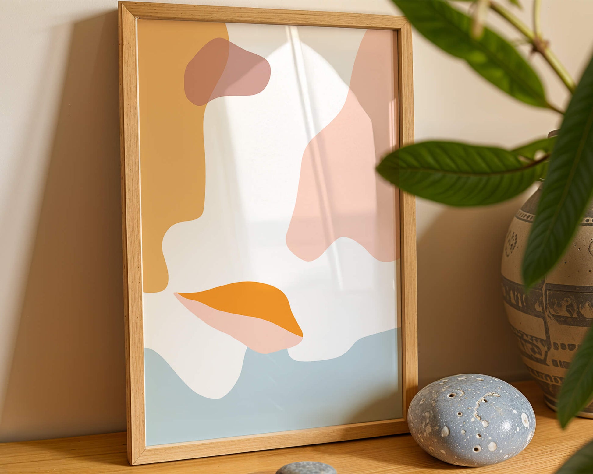 Abstract art with pastel color shapes on white background