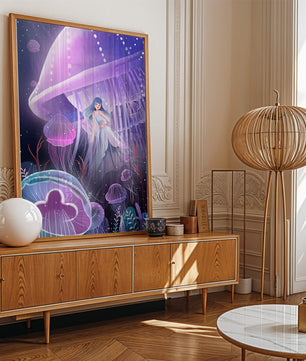 Underwater Fantasy Scene with Jellyfish and Girl