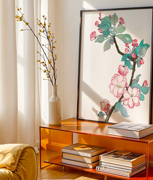 Elegante ilustración floral en acuarela con flor de cerezo.