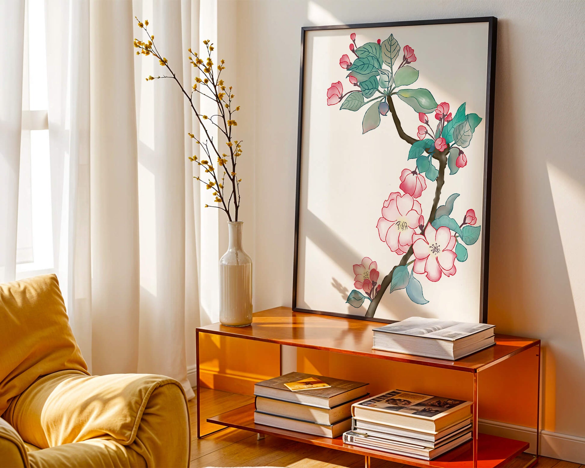 Elegant floral watercolor illustration with cherry blossom