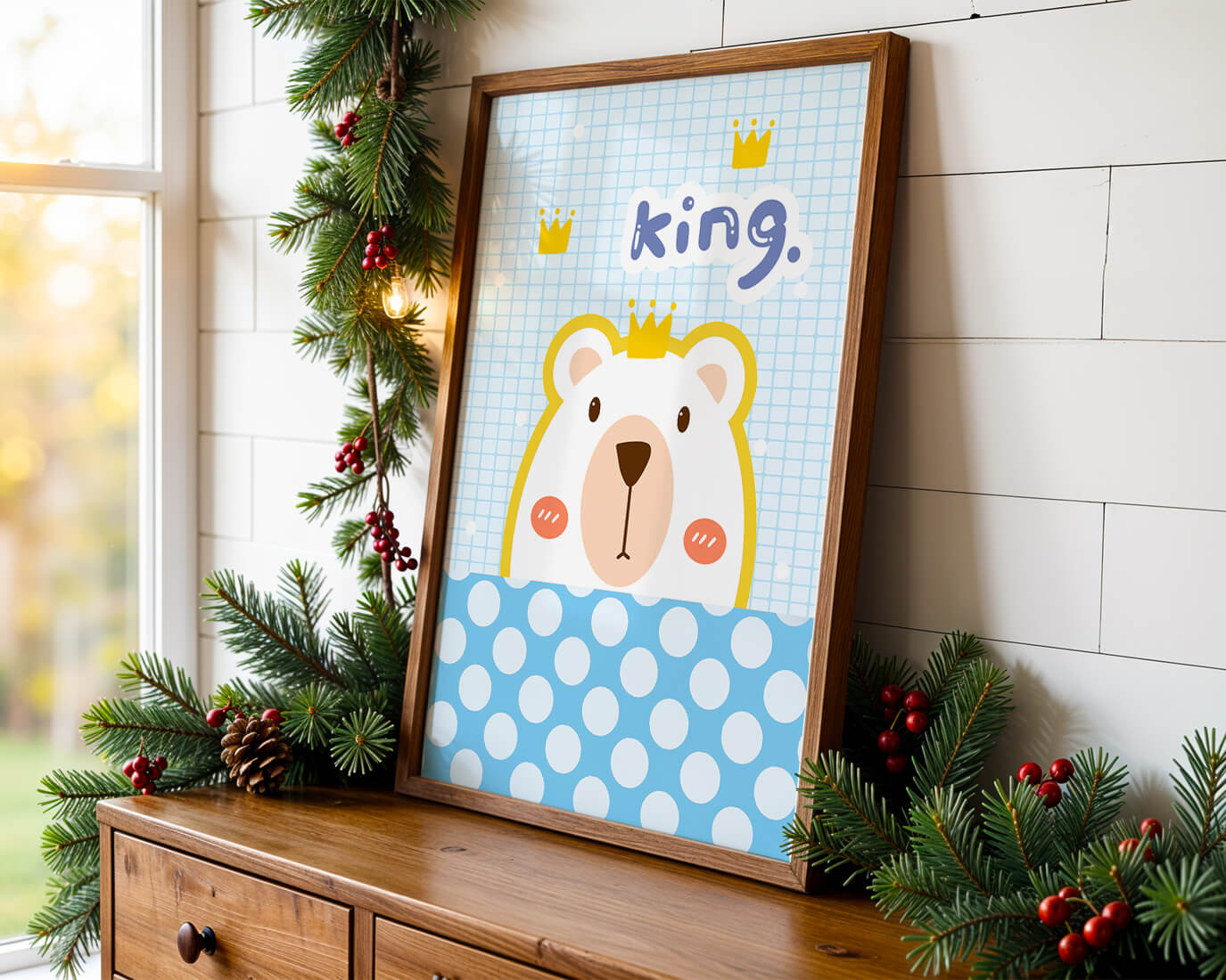 Adorable bear illustration with crown and playful text