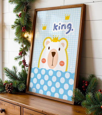 Adorable bear illustration with crown and playful text