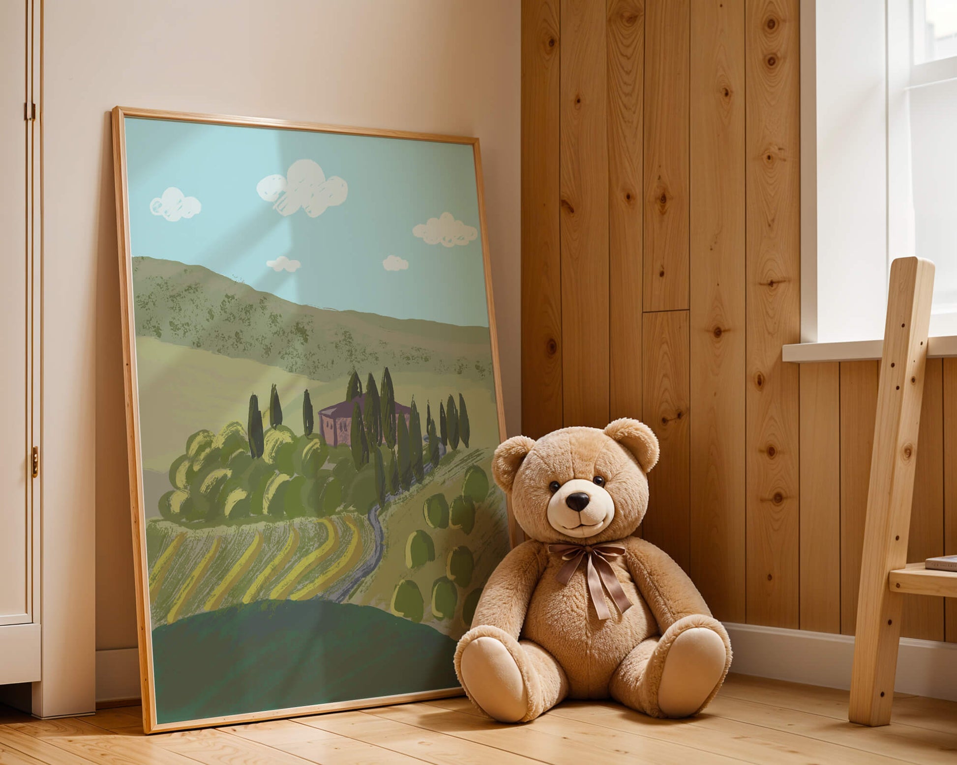 Charming Tuscan Countryside Landscape with Rolling Hills and Cypress Trees