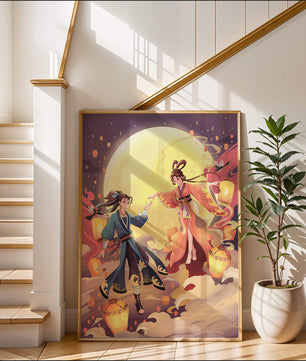 Scène de fantaisie élégante au clair de lune avec tenue traditionnelle